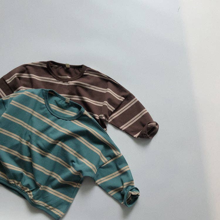 Striped Long Sleeve T-Shirt for Kids Casual Soft Cotton Tee: Brown