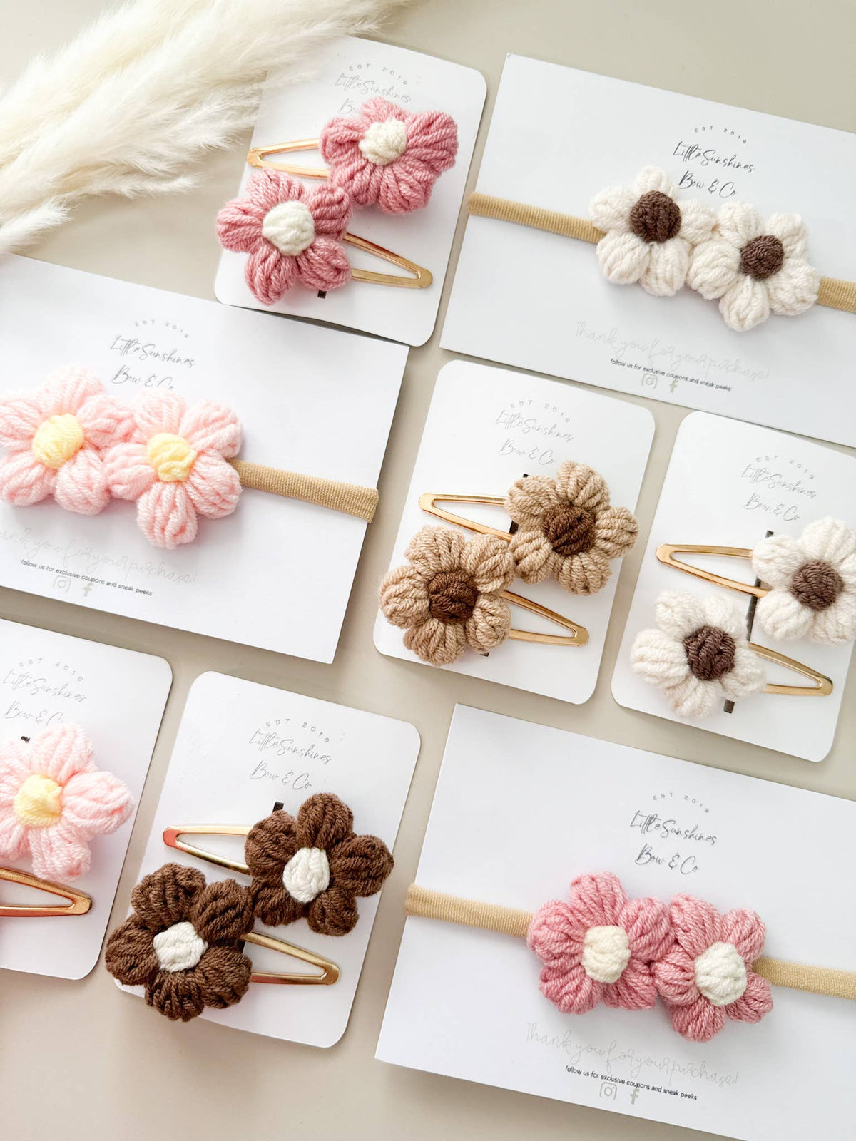 Crochet Flowers Hair Clips & Headbands: Brown & Cream Flower / Nylon Headband