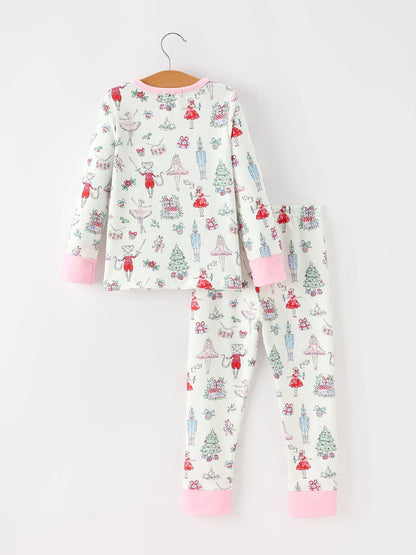 Christmas Girls Ballet Holiday Print Long Sleeves Pajama Set