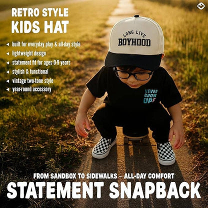 Kids/Baby Two Tone Cap - Long Live Boyhood - Black/Beige: Kids (2-9 Years)