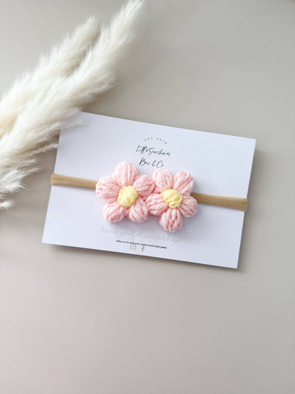Crochet Flowers Hair Clips & Headbands: Brown & Cream Flower / Nylon Headband