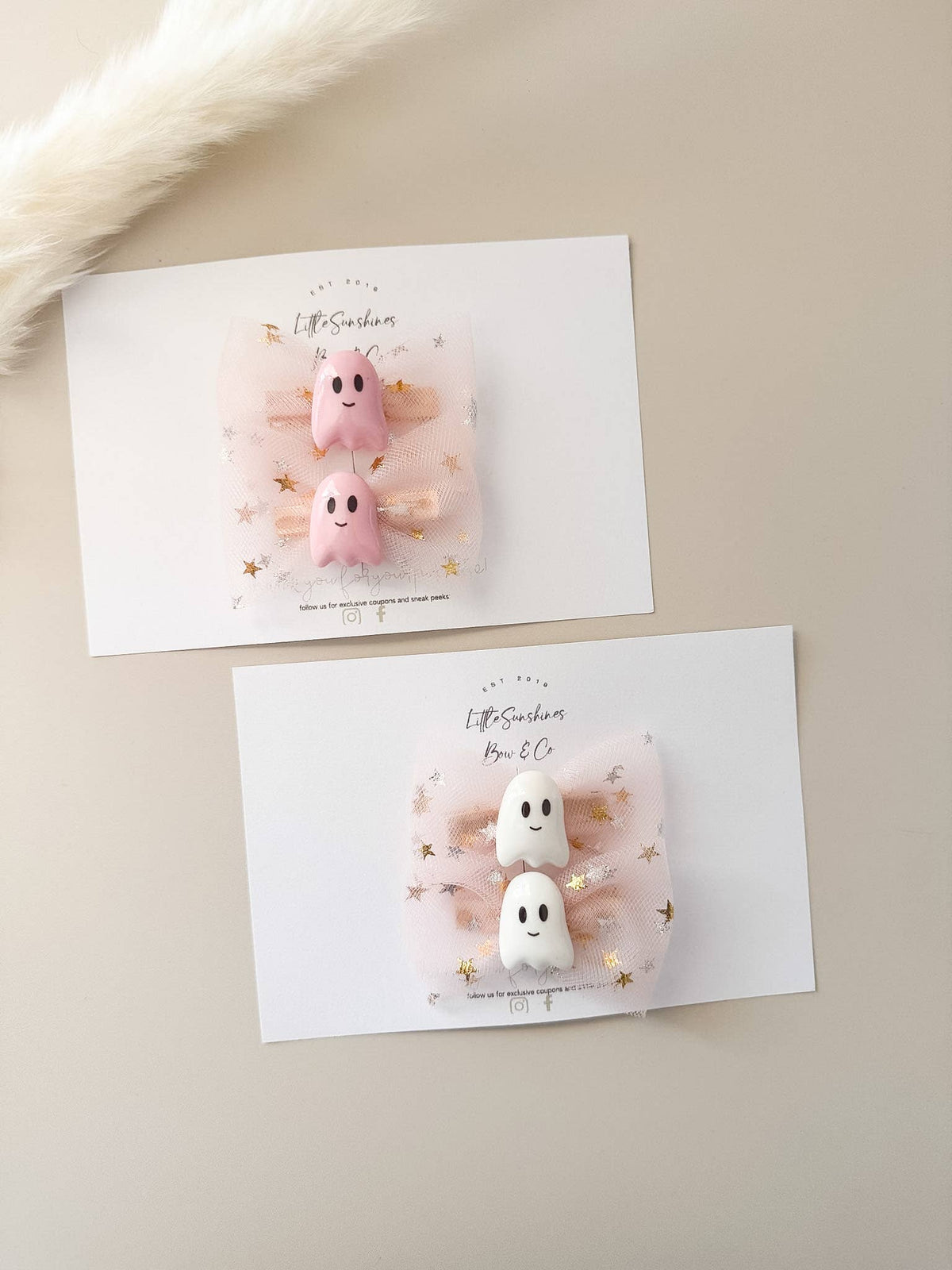 Pink & White Ghost Halloween Hair Clips- Set of 2 : White Set