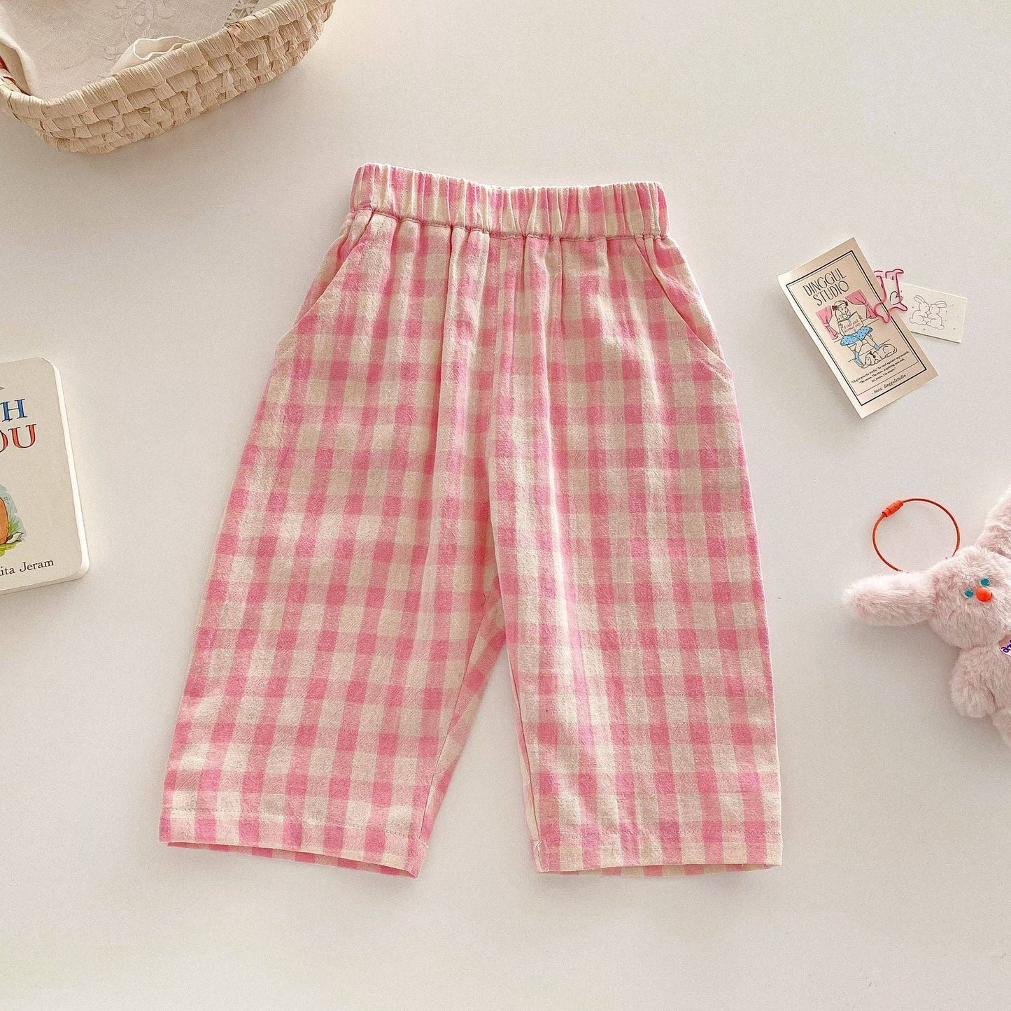 Baby Pink Plaid Pants: Pink