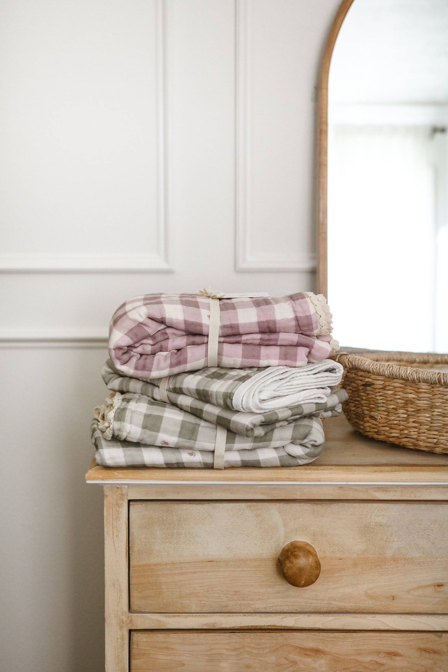 Evergreen Gingham QUILTED 6 Layer Gauze Blanket