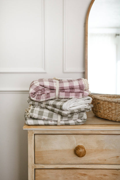 Evergreen Gingham QUILTED 6 Layer Gauze Blanket