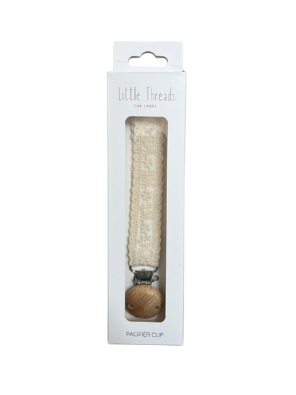 Ivory Floral Lace Pacifier Clip