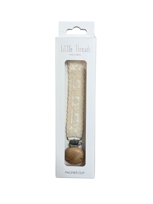 Ivory Floral Lace Pacifier Clip