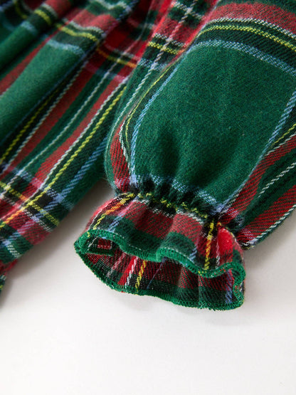 Christmas Plaid Smocked Baby Girl Bubble Romper Ruffle Detail: 3M