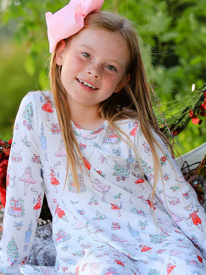 Christmas Girls Holiday Ballet-Inspired Print Dress