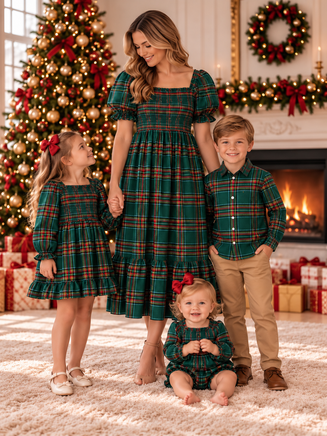 Christmas Plaid Smocked Baby Girl Bubble Romper Ruffle Detail: 3M