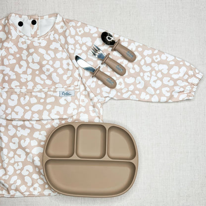 The Grayson Long Sleeve Bib - Leopard: Petal Pink / 6-36M
