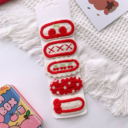 Five Cute Flower Knit Hair Clips for Girls: 5-Brown Set