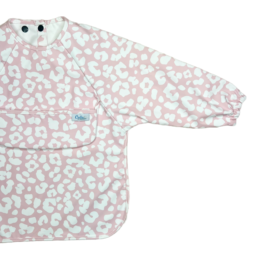 The Grayson Long Sleeve Bib - Leopard: Petal Pink / 6-36M