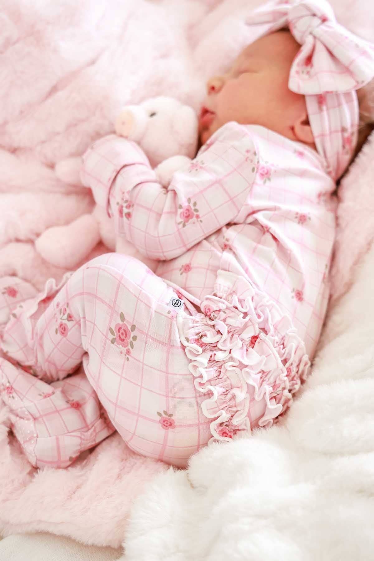Ruffle Zipper Bamboo Footie | Primrose Plaid
