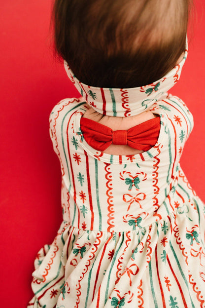 Christmas Dainty Bow Long Sleeve Bodysuit Bamboo Dress