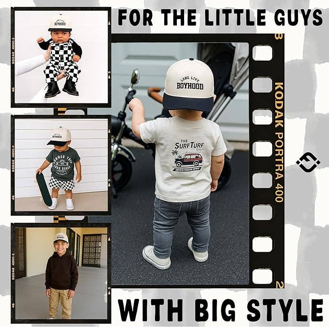 Kids/Baby Two Tone Cap - Long Live Boyhood - Black/Beige: Kids (2-9 Years)