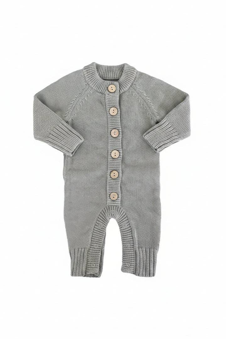 Knit Sweater Button Romper | Smoke