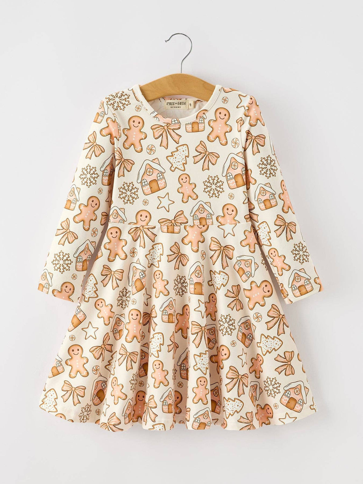 Christmas Gingerbread Cookie Girls Long Sleeve Twirl Dress