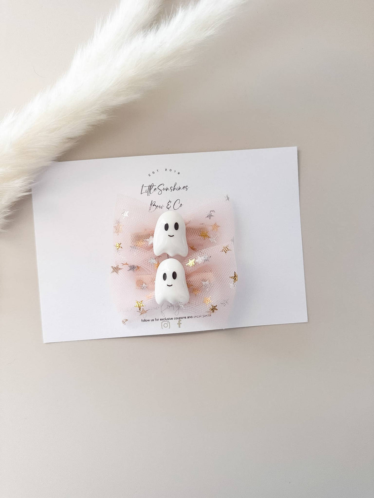 Pink & White Ghost Halloween Hair Clips- Set of 2 : White Set