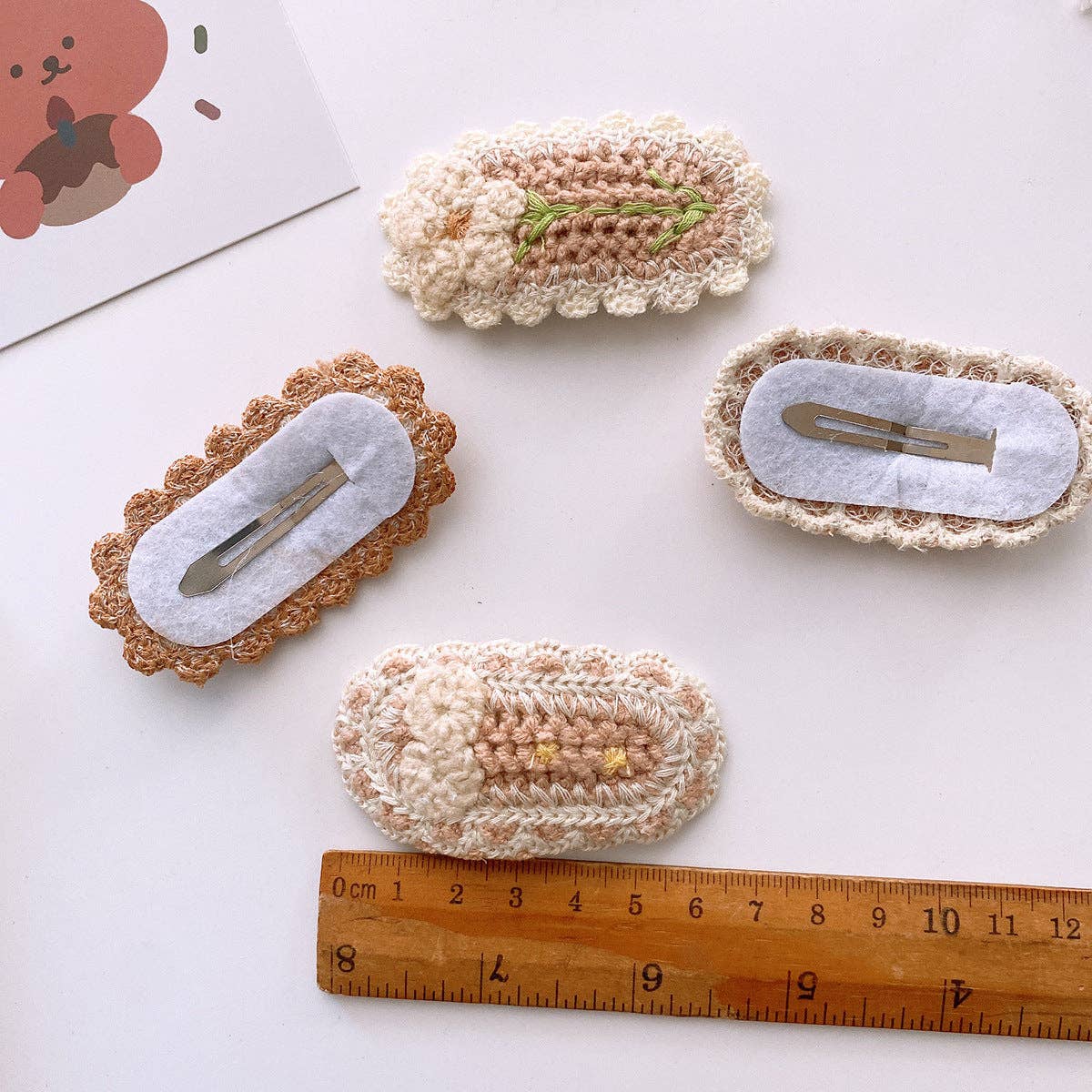 Five Cute Flower Knit Hair Clips for Girls: 5-Brown Set