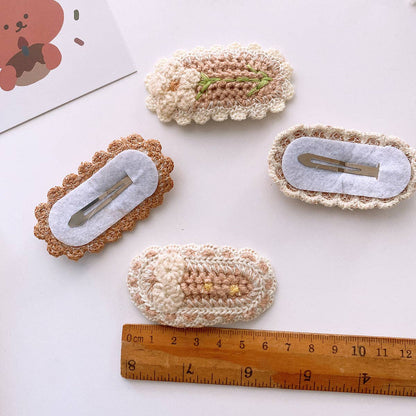 Five Cute Flower Knit Hair Clips for Girls: 5-Brown Set