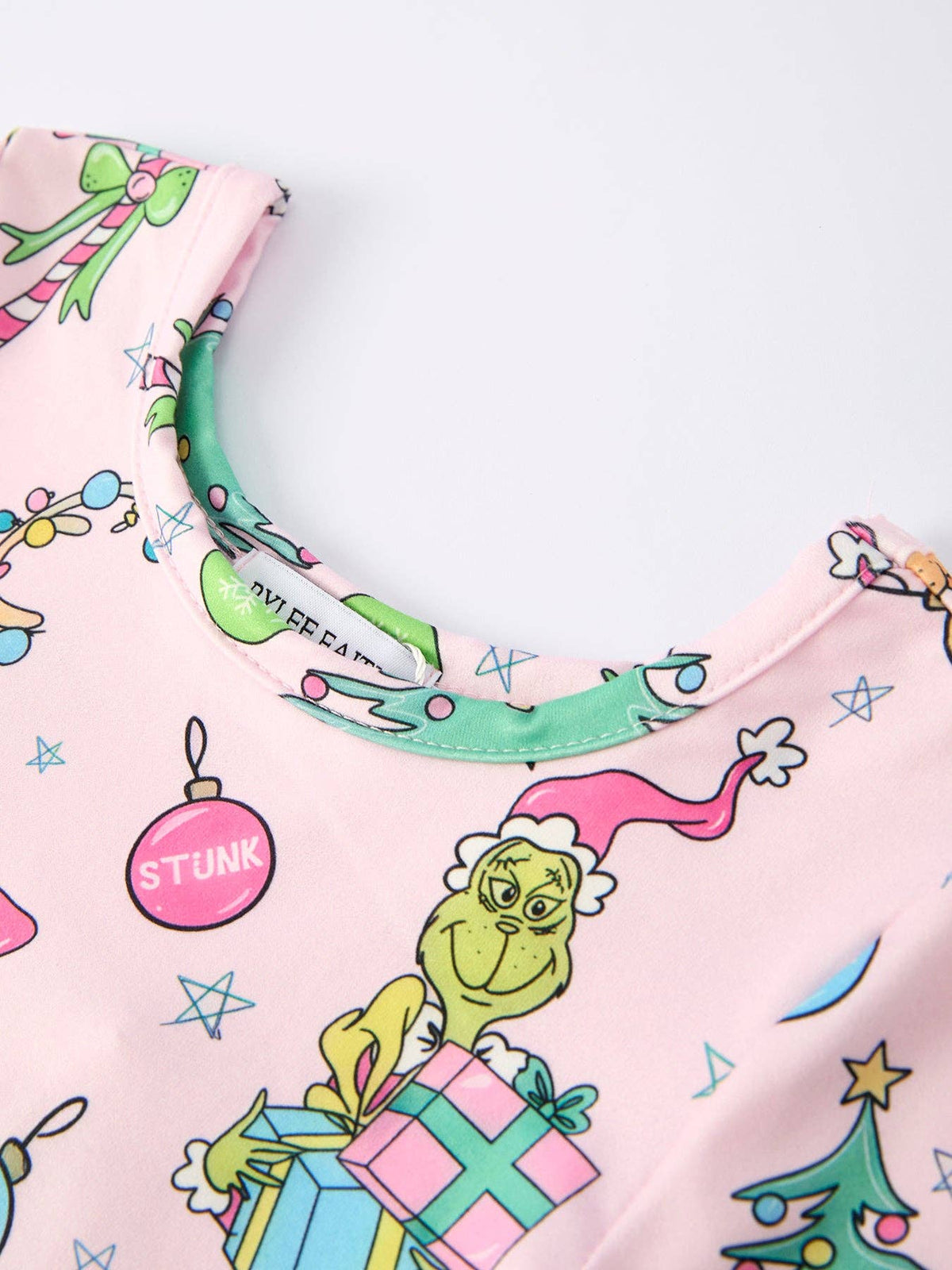 Pink Christmas Character Print Long Sleeve Girls Dress: 5