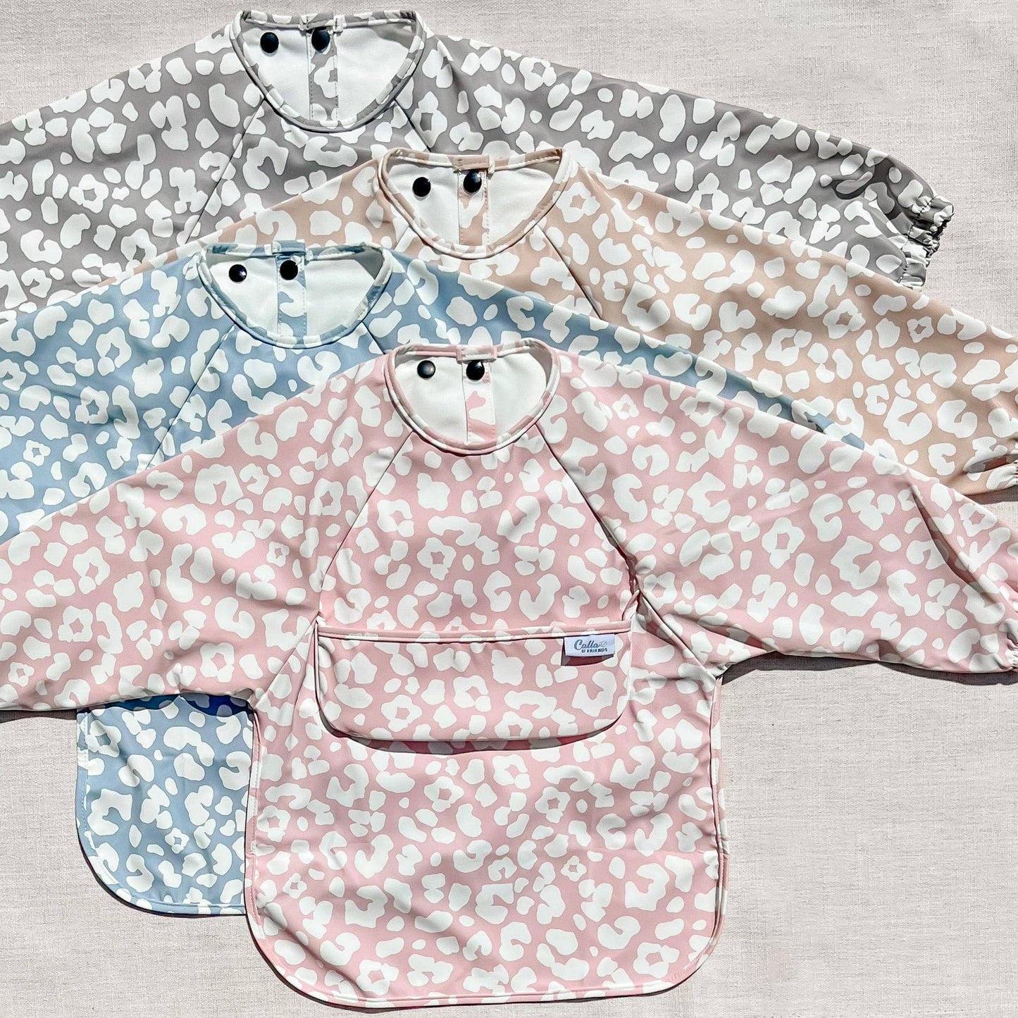The Grayson Long Sleeve Bib - Leopard: Petal Pink / 6-36M
