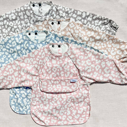 The Grayson Long Sleeve Bib - Leopard: Petal Pink / 6-36M