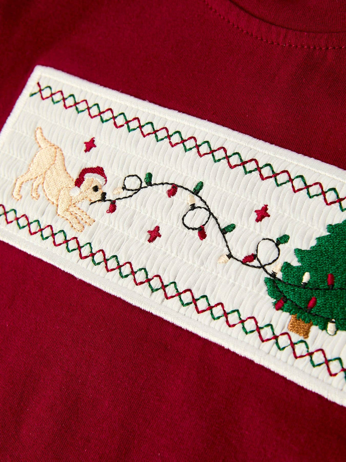 Christmas Tree Dog Smocking Embroidered  Plaid Boys Set: 5