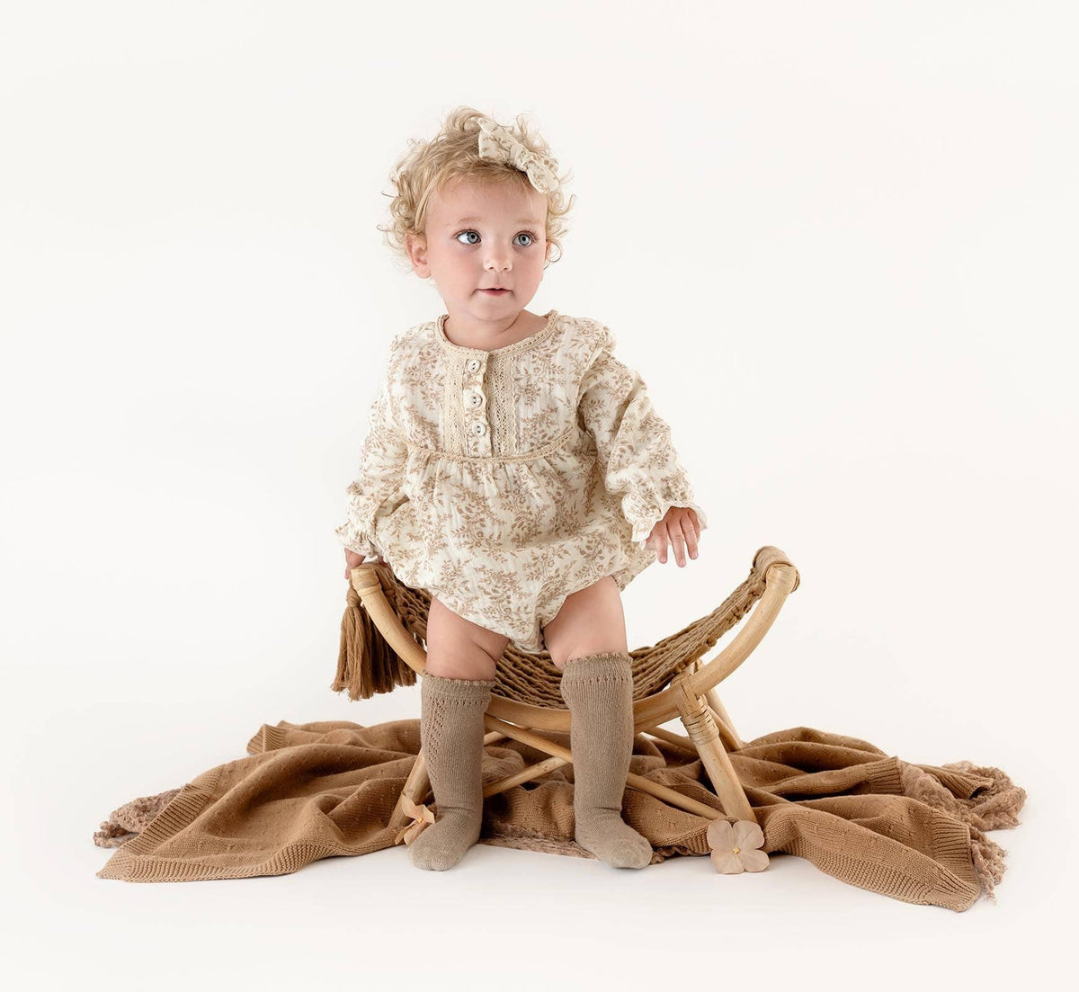 Elodie Long Sleeve Romper Set: 2pc Set (romper+Bow)