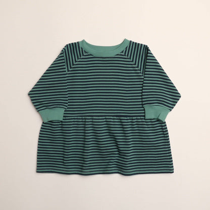Kelsey Dress in Green Blue Stripe