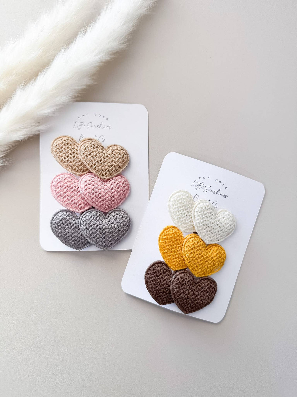 Quilted Double Heart Hair Clips- Set of 3: Brown Set