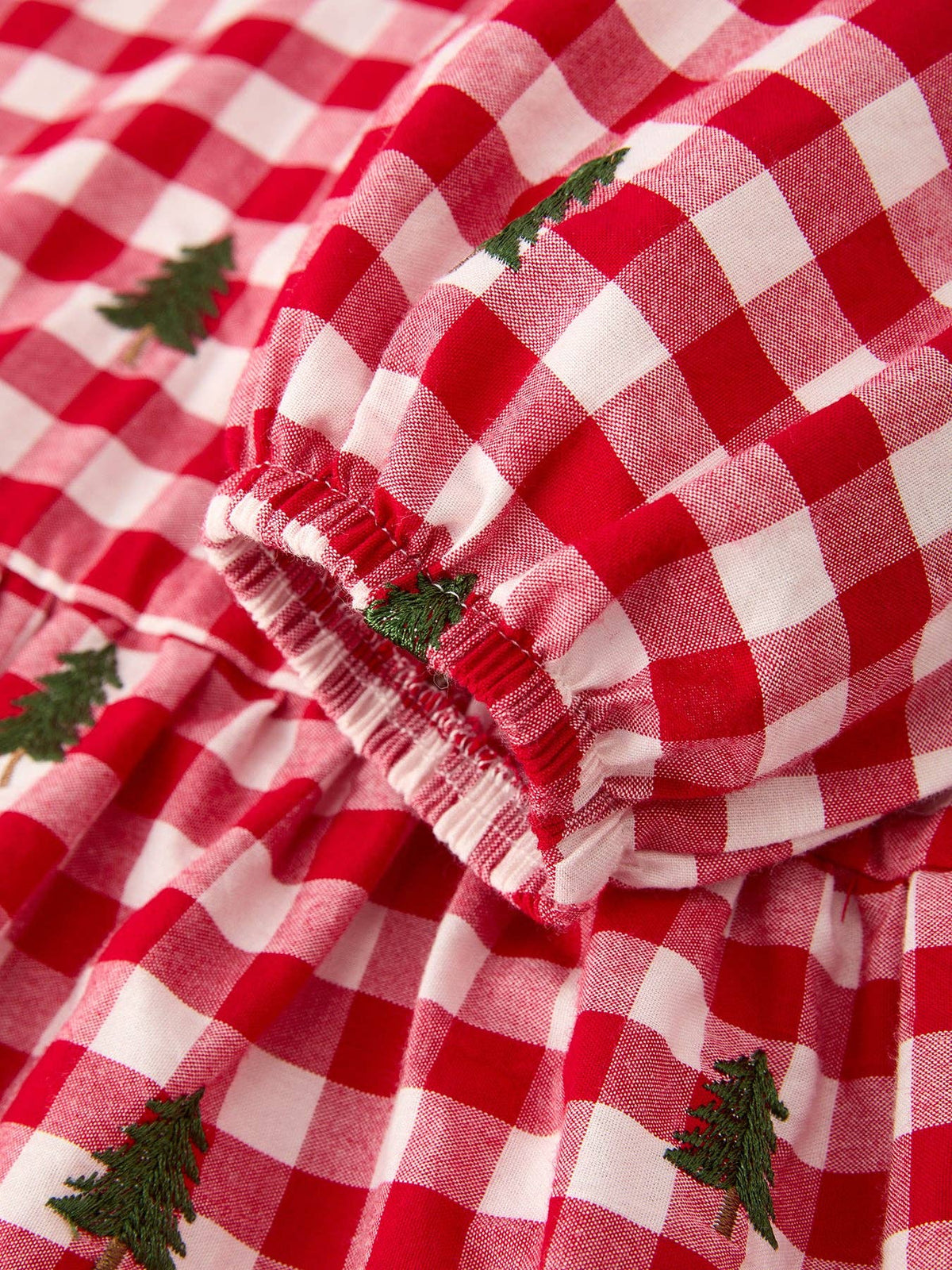 Christmas Tree Embroidered Plaid Girls Ruffle Collar Dress: 4