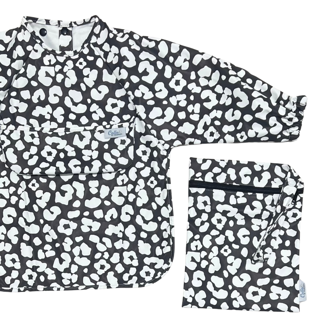 The Grayson Long Sleeve Bib - Leopard: Petal Pink / 6-36M