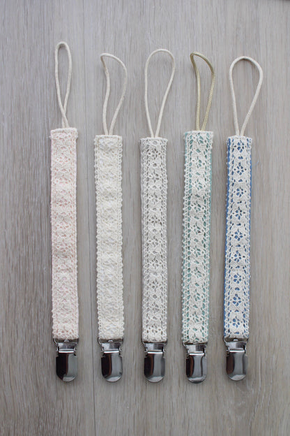 Crotchet Ribbon Collection Pacifier Clip: Pink