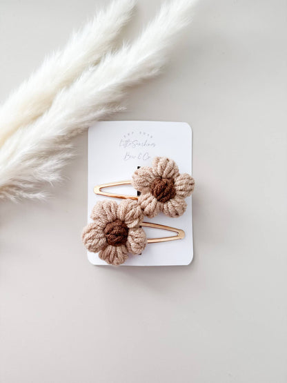 Crochet Flowers Hair Clips & Headbands: Brown & Cream Flower / Nylon Headband