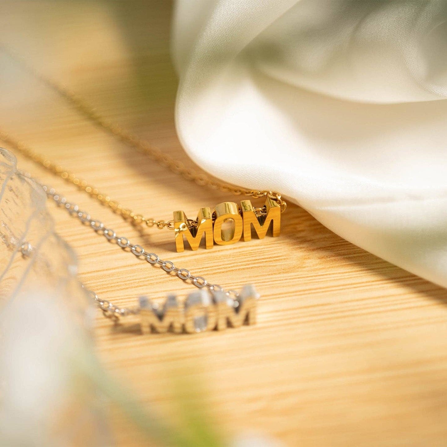 18K Gold PVD Stainless Steel Mom Necklace: Gold