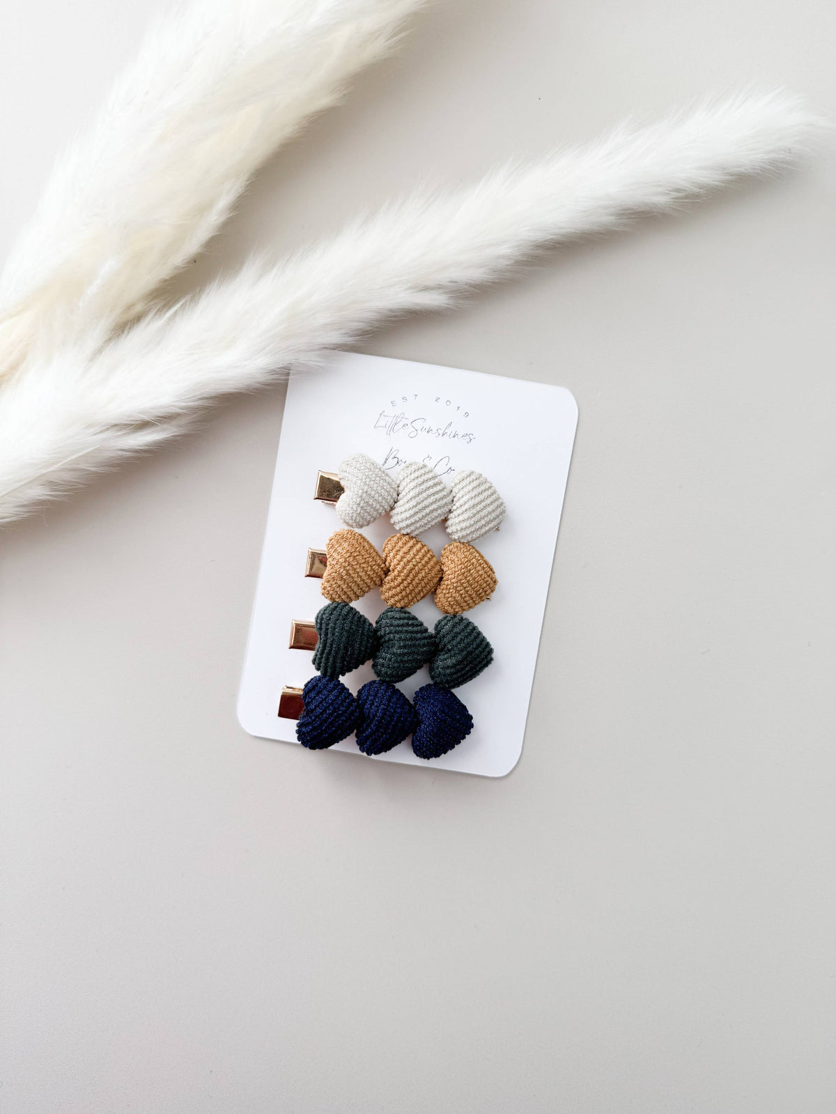 Corduroy Heart Hair Clip Sets- Sets of 4: Emerald Green Set