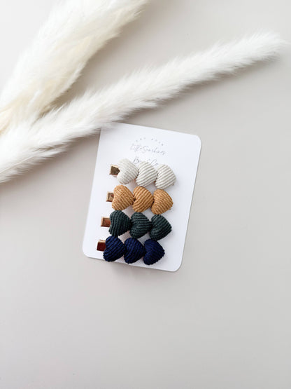 Corduroy Heart Hair Clip Sets- Sets of 4: Emerald Green Set