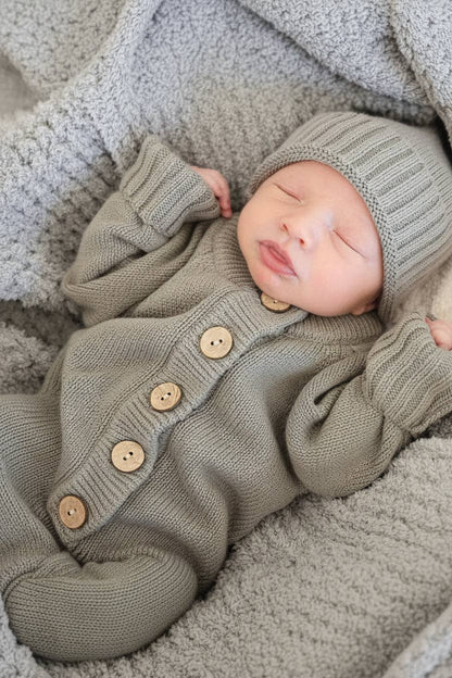 Knit Sweater Button Romper | Smoke