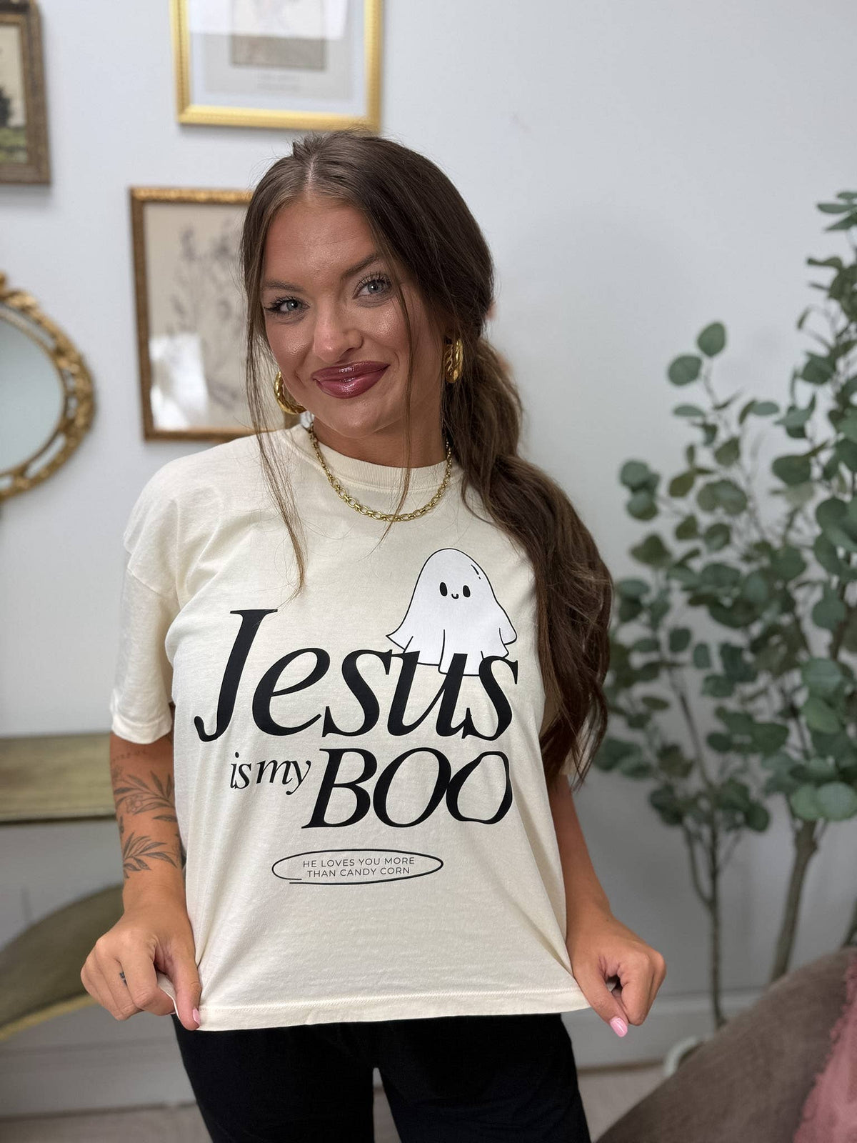 Jesus is my Boo Boxy Graphic Tee on Ivory: S