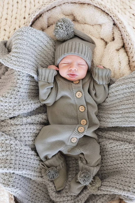 Knit Sweater Button Romper | Smoke