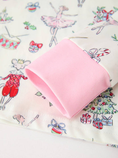 Christmas Girls Ballet Holiday Print Long Sleeves Pajama Set