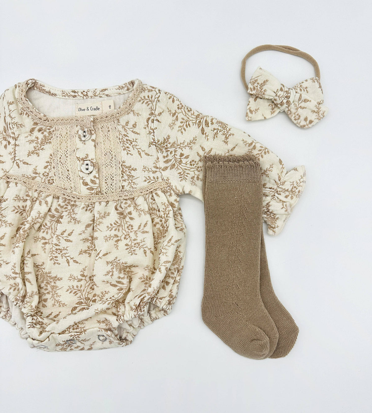 Elodie Long Sleeve Romper Set: 2pc Set (romper+Bow)