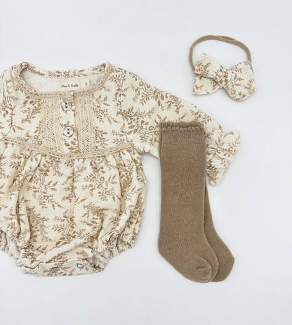 Elodie Long Sleeve Romper Set: 2pc Set (romper+Bow)