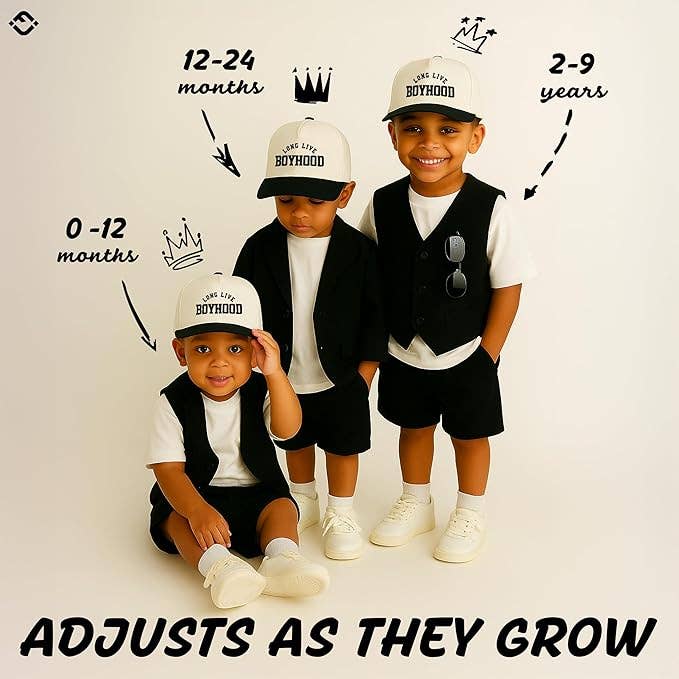 Kids/Baby Two Tone Cap - Long Live Boyhood - Black/Beige: Kids (2-9 Years)