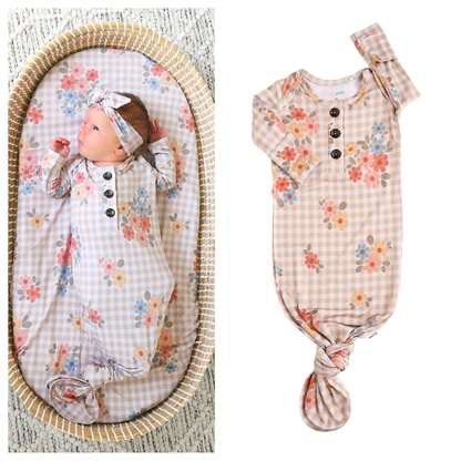 Callie GOWN Bamboo Floral Baby Newborn Coming Home Outfit: Gown
