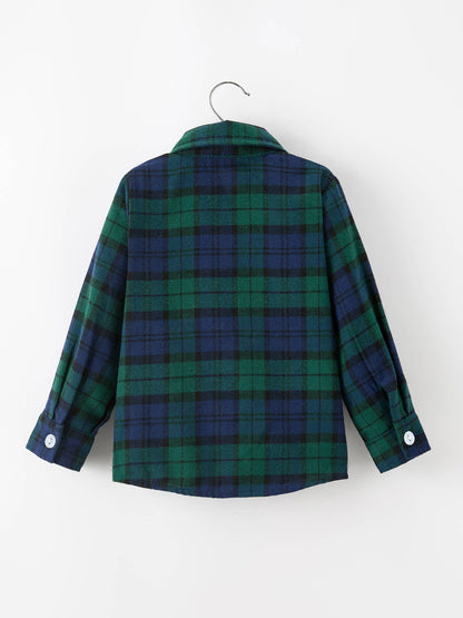Christmas Boys Green & Navy Plaid Button Down Shirt