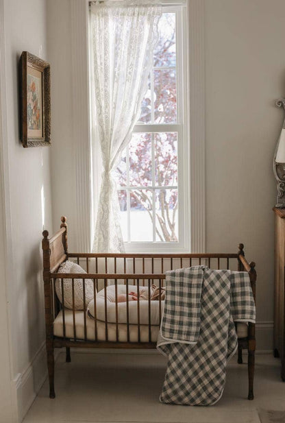 Evergreen Gingham QUILTED 6 Layer Gauze Blanket