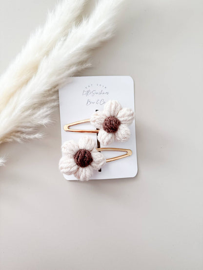 Crochet Flowers Hair Clips & Headbands: Brown & Cream Flower / Nylon Headband